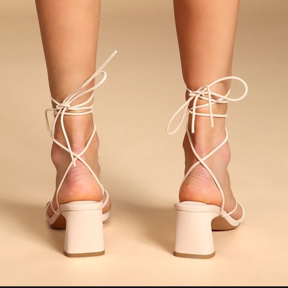 Lulus Indiyah Bone Strappy Lace Up High Heel Sandals White - Size 7.5 - Picture 2 of 4
